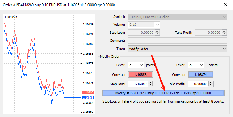 วิธีแก้ไข Stop Loss และ Take Profit ใน MT4